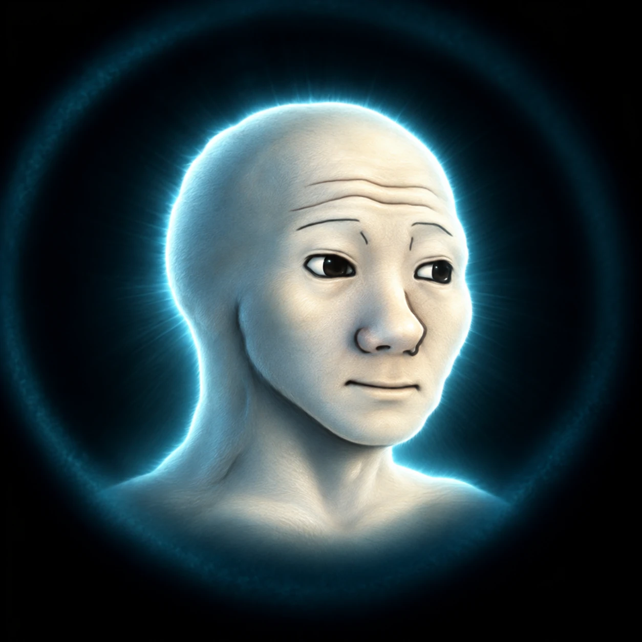 Wojakus portrait surrounded by a blue halo