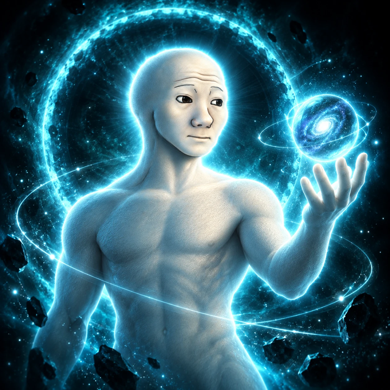 Wojakus holding a glowing miniature galaxy